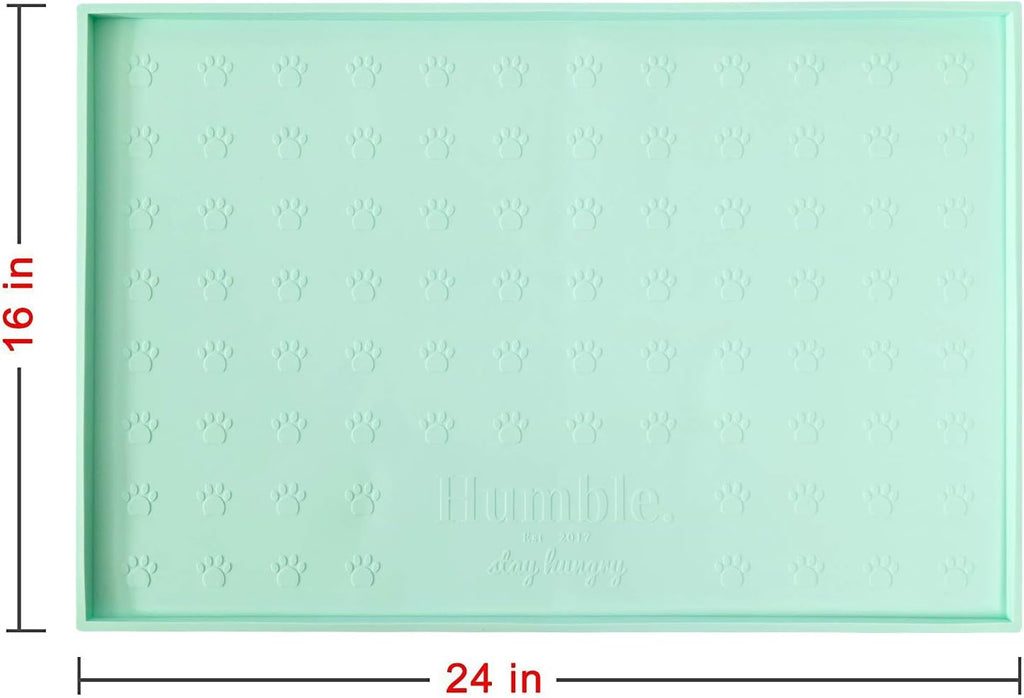 Food mat feeding tray - non-slip, anti-spill, raised dog food bowl mat, easy clean waterproof - premium quality silicone - perfect for dogs and cats, 24"x16" (cool mint) - view 4