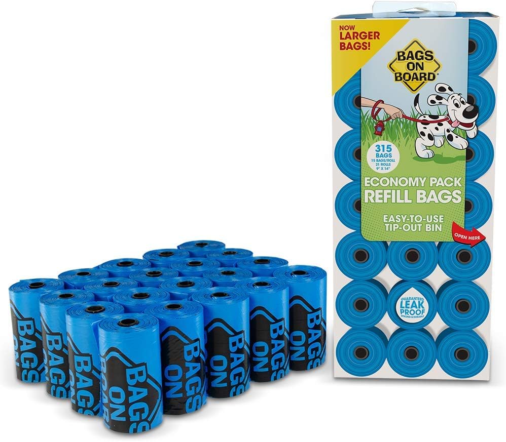Dog Poop Bags, Strong Leak Proof Waste Bags, 315 Count | Strong Leak Proof Dog Waste Bags, 9 x 14 Inch Size, Durable Cleanup Solution, Blue Bags, 315 Count Refill Pack