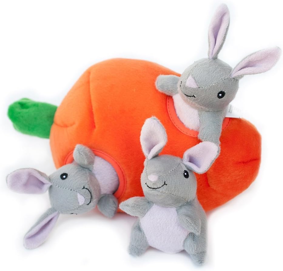 Burrow- Interactive Dog & Puppy Toys for Boredom, Stimulating Pet Products to Keep Them Busy, Hide & Seek Plush Dog Puzzles, Enrichment Squeaky Toy, for Small & Medium Dogs- Bunny n' Carrot - view 2