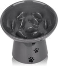 Slow Feeder Cat Bowl, Ceramic Cat Slow Feeder Bowl, 6 Inches, Elevated, Anti Vomiting for Dry and Wet Food, Gray