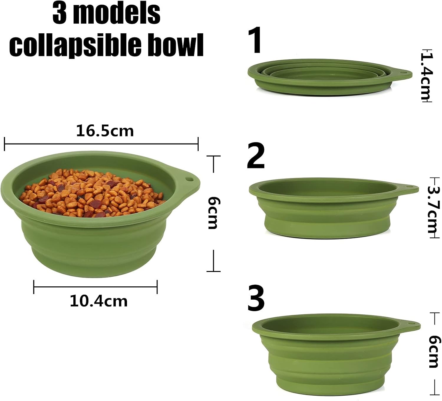 2Pack Collapsible Dog Bowl,Integrated Molding Travel Bowl No Plastic Rim Pet Feeding Bowls for Walking Traveling Outdoors,600ML (Navy Blue+Dark Green) - view 3