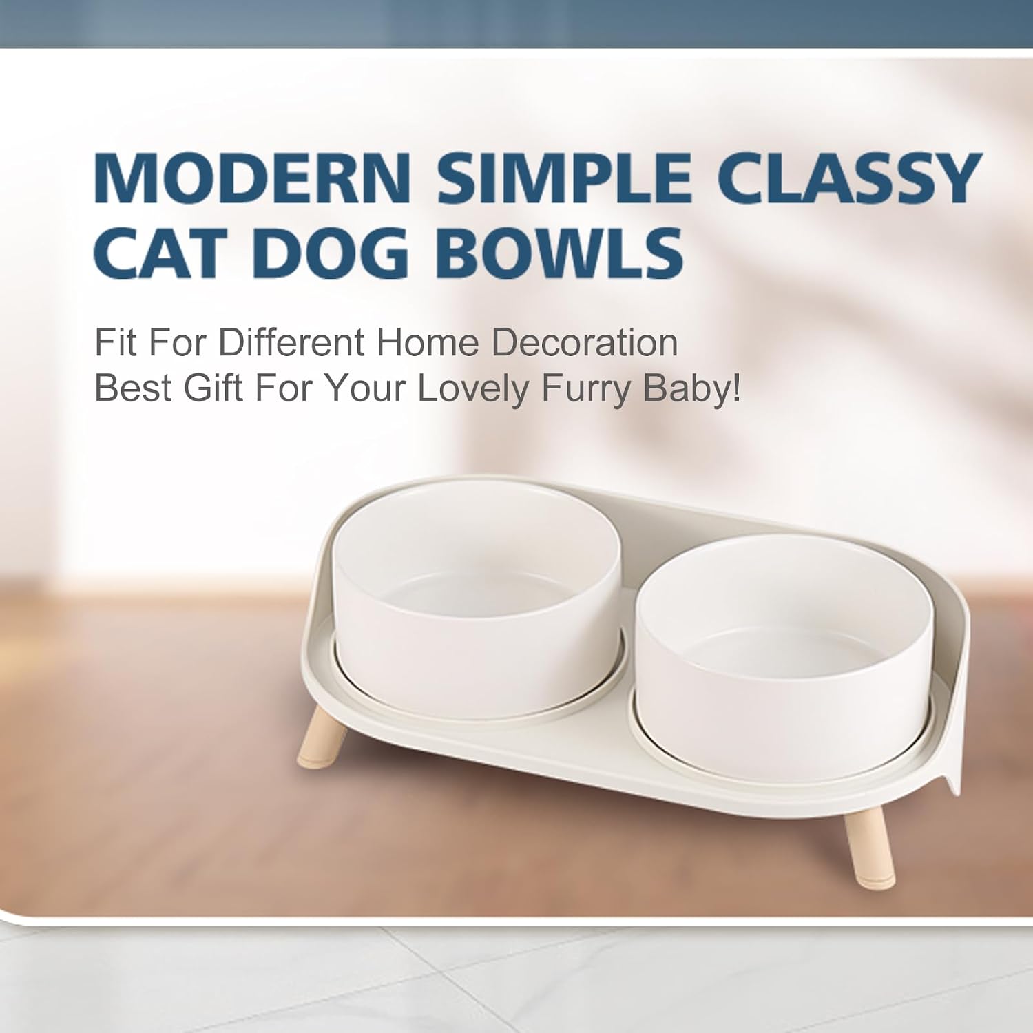 Elevated ceramic dog bowl set - double dog feeding bowls with stand splash proof - raised dishes for food and water - ideal for small to medium dogs - 2 x 720 ml - 11.3 oz - white - view 6