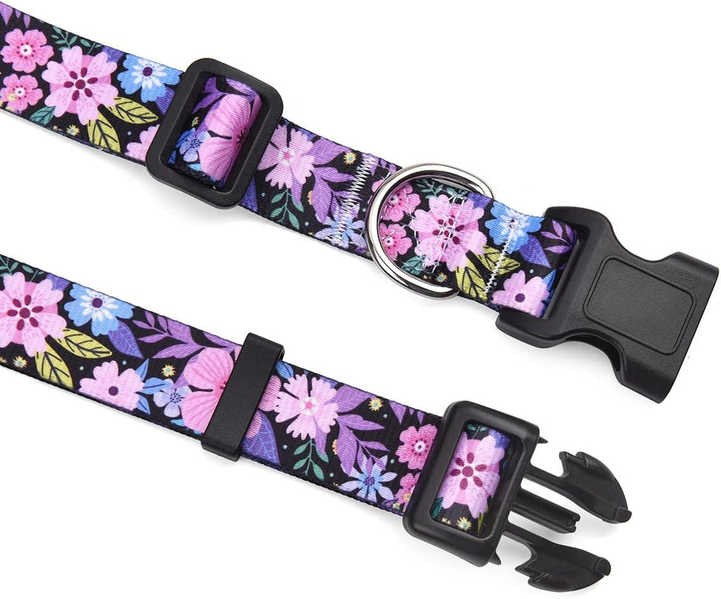 Dog Collar and Leash Set, for Small Dogs, Pink Floral Set,S | with Floral Patterns, Adjustable for Small Medium Large Dogs, Comfortable for Walks and Outdoor Hikes - view 2