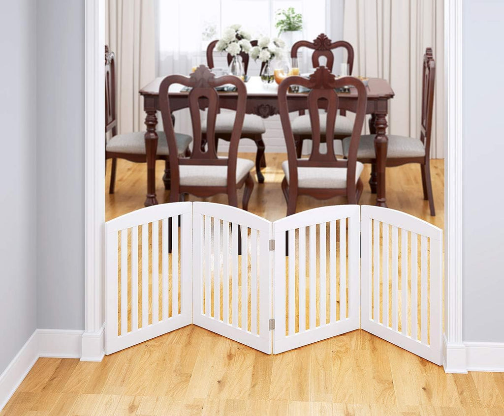 Wooden Freestanding Foldable Pet Gate for Dog,24" H Dog Gate Indoor | Dog Gate for Doorway, Stairs, the House, Step Over Fence, Extra Wide, Room Divider, Front Door, Hallway, 4 Panels, White - view 3