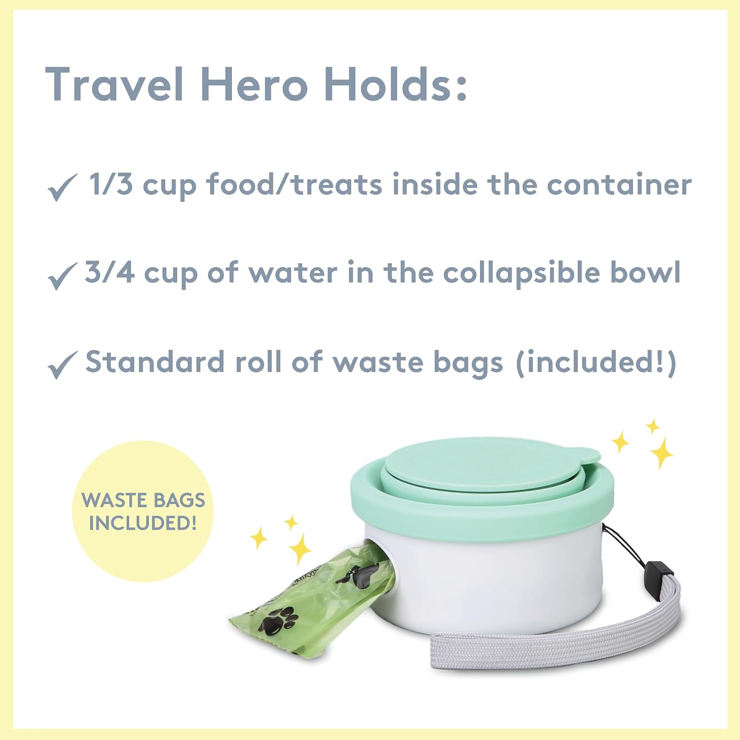 3-in-1 portable pet food container for puppies and small breeds, comes with a silicone water bowl and poop bag dispenser in one, glacier - view 8
