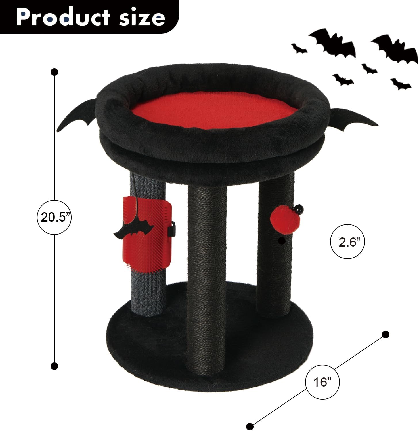4in1 Small Cat Tree,Scratching Post with Tower Soft Bed, Sisal Carpet Jute Posts with Three Hanging Ball Toys and Massage Brush for Indoor Cats and Kittens - view 4