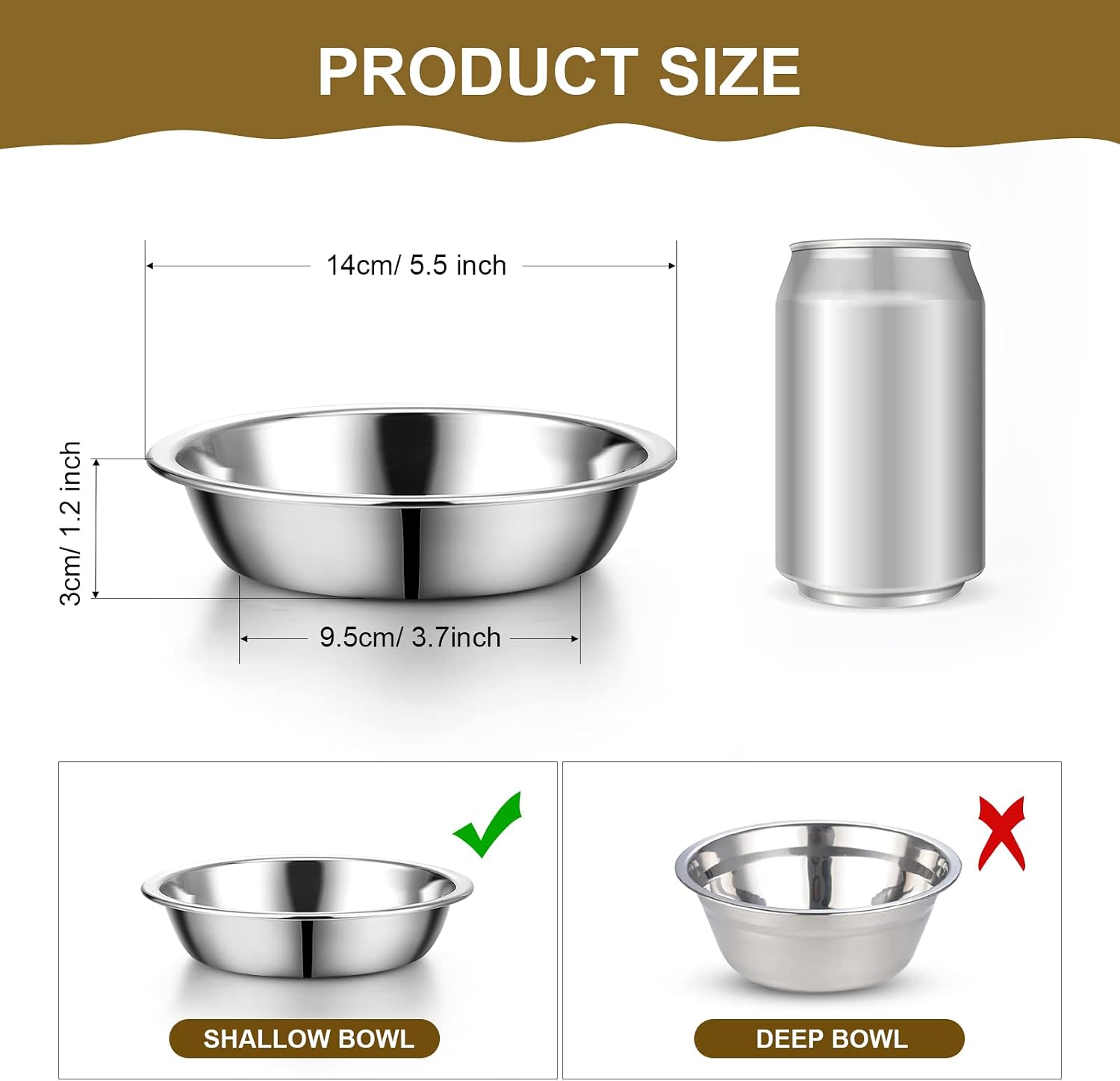 10 Pcs Stainless Steel Cat Bowls Bulk, Small Dog Shallow Food Bowls Replacement Metal Cat Dishes for Pet Food and Water, Dishwasher Safe(5.5 Inch Diameter) - view 2