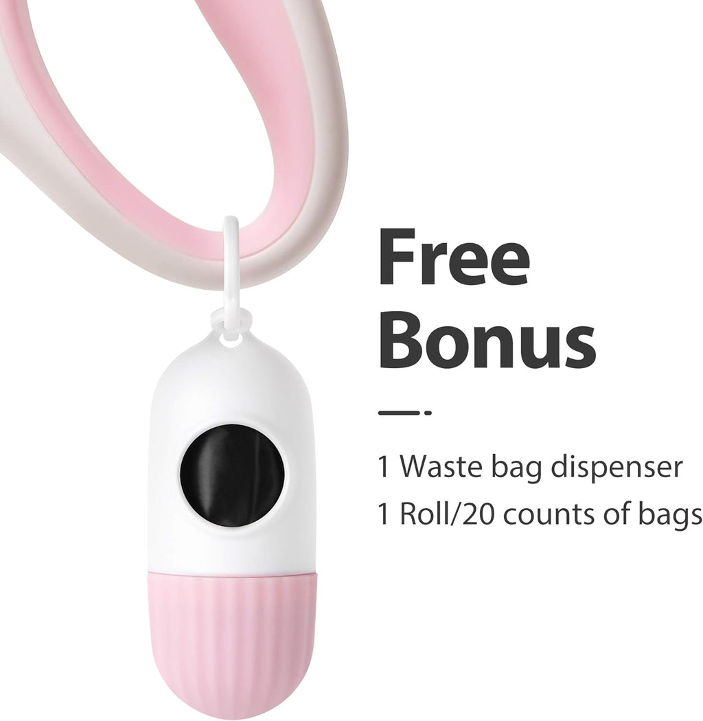 Fida Retractable Dog Leash for Small Breed up to 26 lbs, 16 ft Pet Walking Leash with Dispenser and Poop Bags, Anti-Slip Handle, Reflective Strong Nylon Tape, One-Handed Brake (S, White & Pink) - view 2