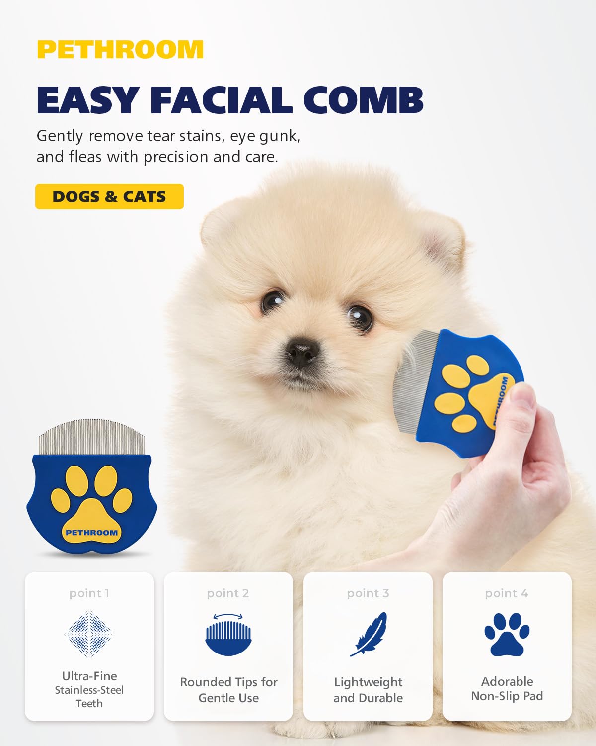 Professional Eye Comb for Pets, Stainless Steel Tear Stain Remover | Gentle Round-Head Grooming Tool for Cats & Dogs, Compact & Portable for Eye Gunk Removal - view 2