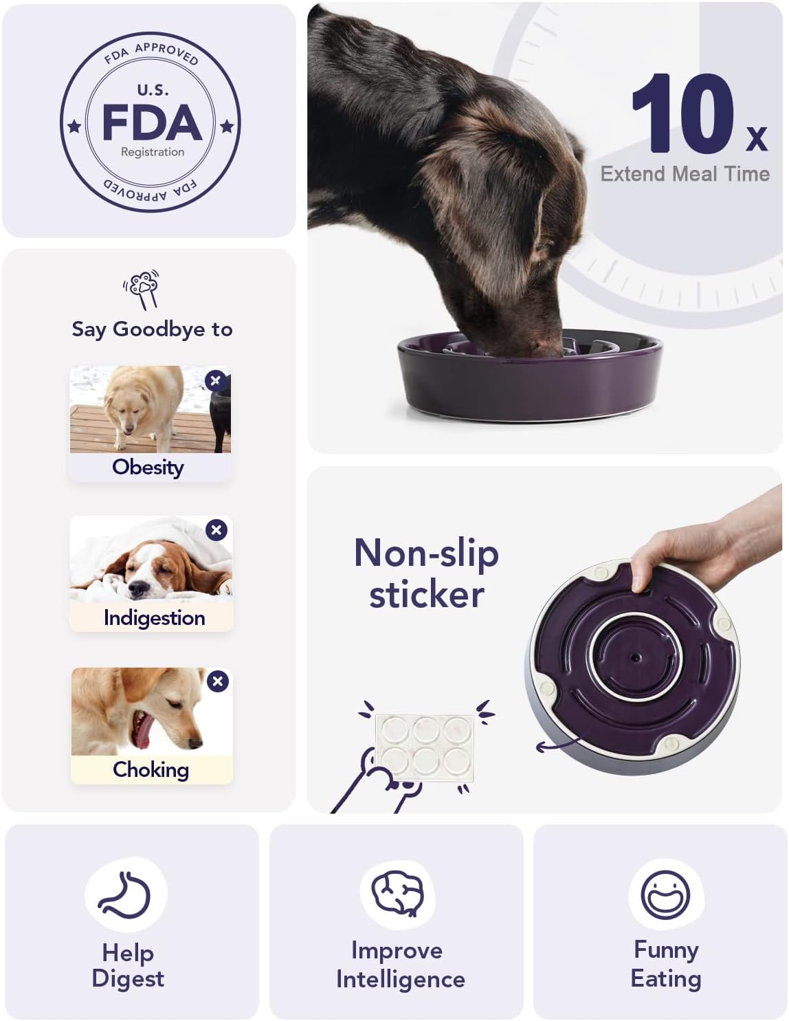 Dog Bowls Slow Feeder Ceramic, 1.5 Cup Slow Feeding Bowl for Small and Medium Breed, Puzzle Dog Food Bowl for Fast Eater, Maze Purple - view 5