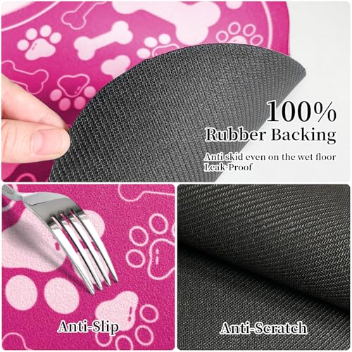 Dog & Cat Food Mat Bone Shaped Pet Feeding Mat Quick Absorb Water Bowl Placemat with Rubber Backing Indoor Floor Stain Resistant Pet Accessory Supplies (Pink Small, 12x18 Inches) - view 4