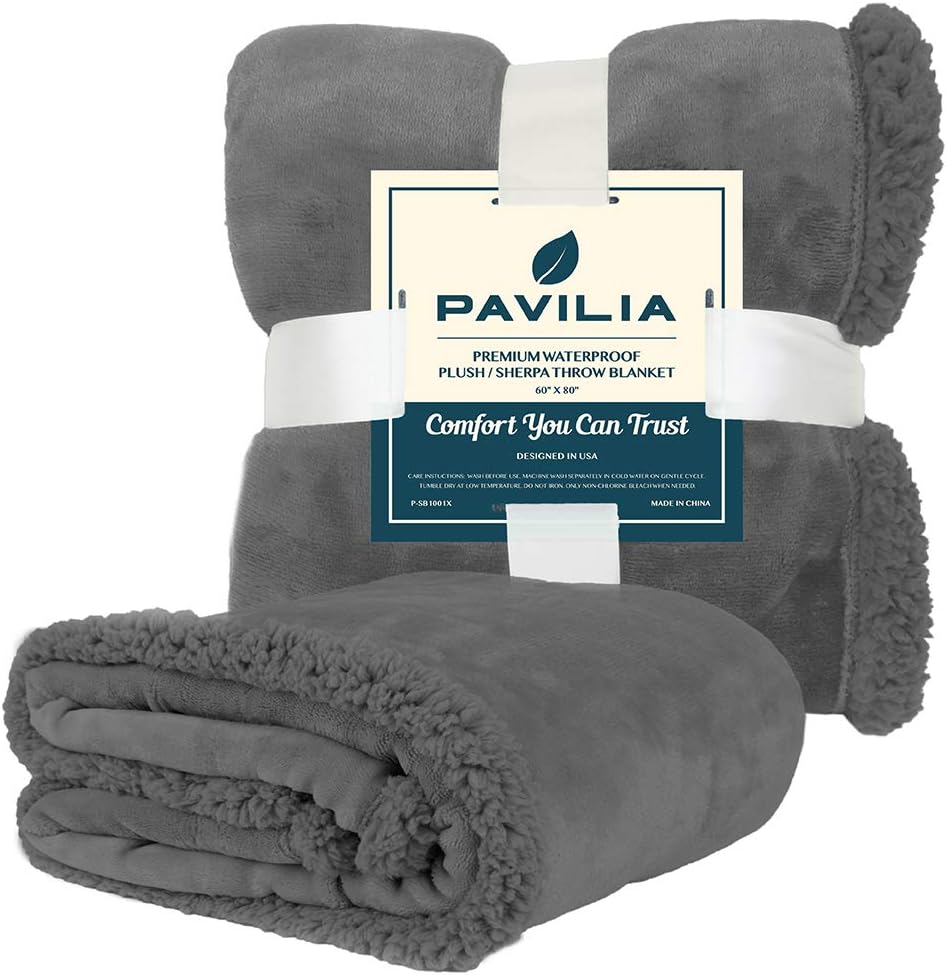 Waterproof Couch Blanket | Dog & Cat Blanket Protector | Plush Soft Warm Fuzzy Sherpa Throw, Dark Grey, 60x80 - view 6