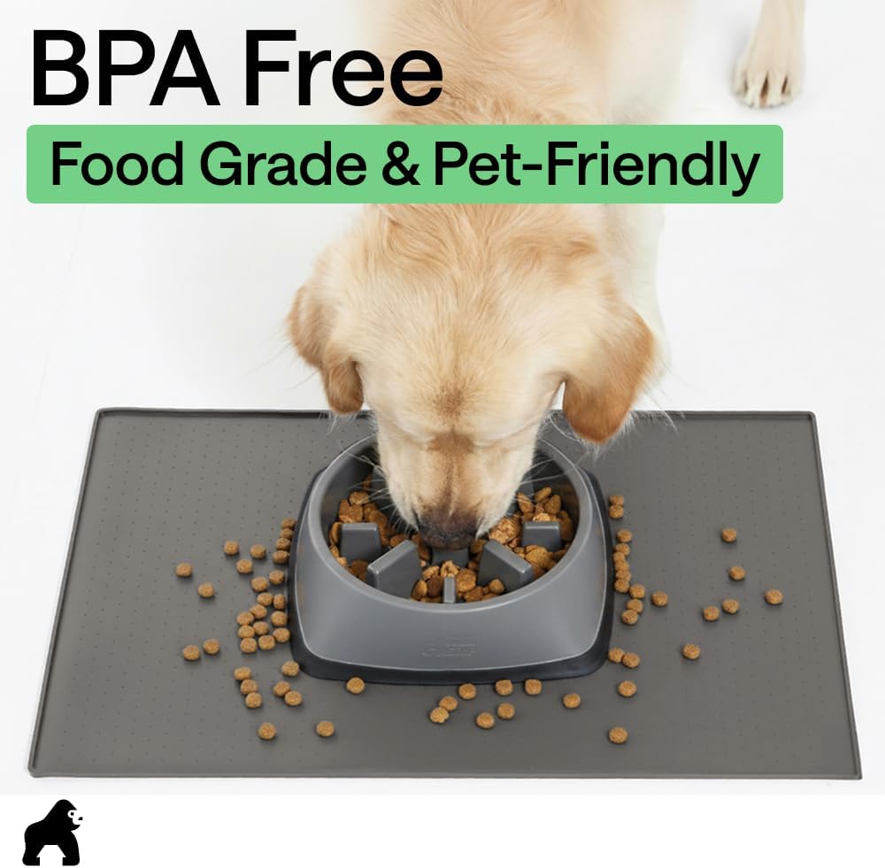 100% Waterproof Raised Edge BPA Free Silicone Pet Feeding Mat, Dog Cat Food Mats Contain Spills Protects Floors, Placemats for Cats and Dogs Water Bowl, 18.5x11.5, Gray - view 8