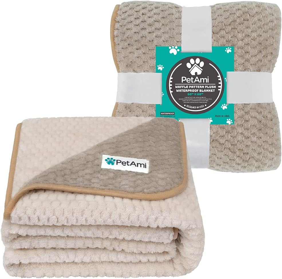Waterproof Dog Blanket, Leakproof Pet Throw, Twin 60x80 Taupe Beige | XL for Large Dogs, Furniture Sofa Couch Cover Protector, Fleece Cat Blanket Bed Crate Kennel, Reversible Washable Soft Plush - view 2