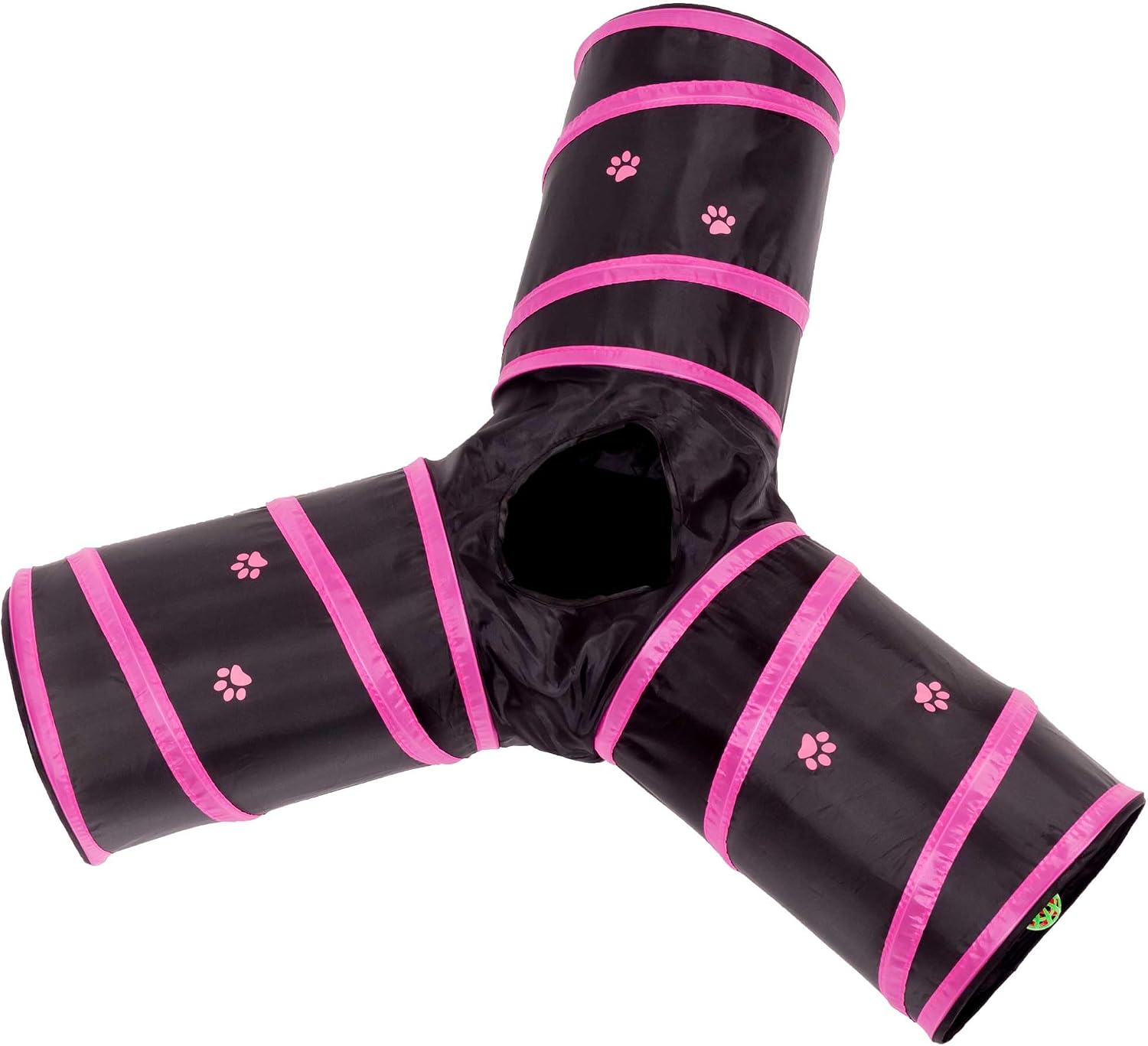 Cat tunnel - collapsible 3 way play toy - interactive tube toys for rabbits, kittens, and dogs - black/pink - view 3