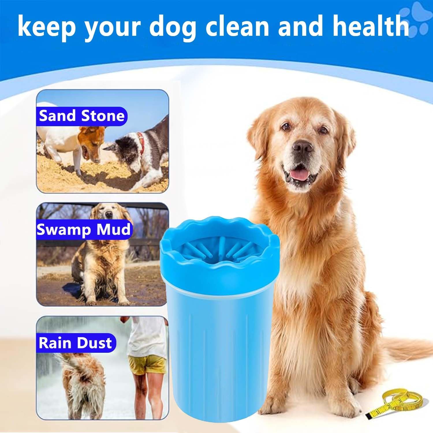 Dog Paw Cleaner,Washer,Pets Foot wash Cup-Pet Foot Cleaner for Small Medium Large Breed Dogs/Cats Pet Clean Paws Miracle Portable Tool(with 1 Towel& 1Brush) Blue - view 2