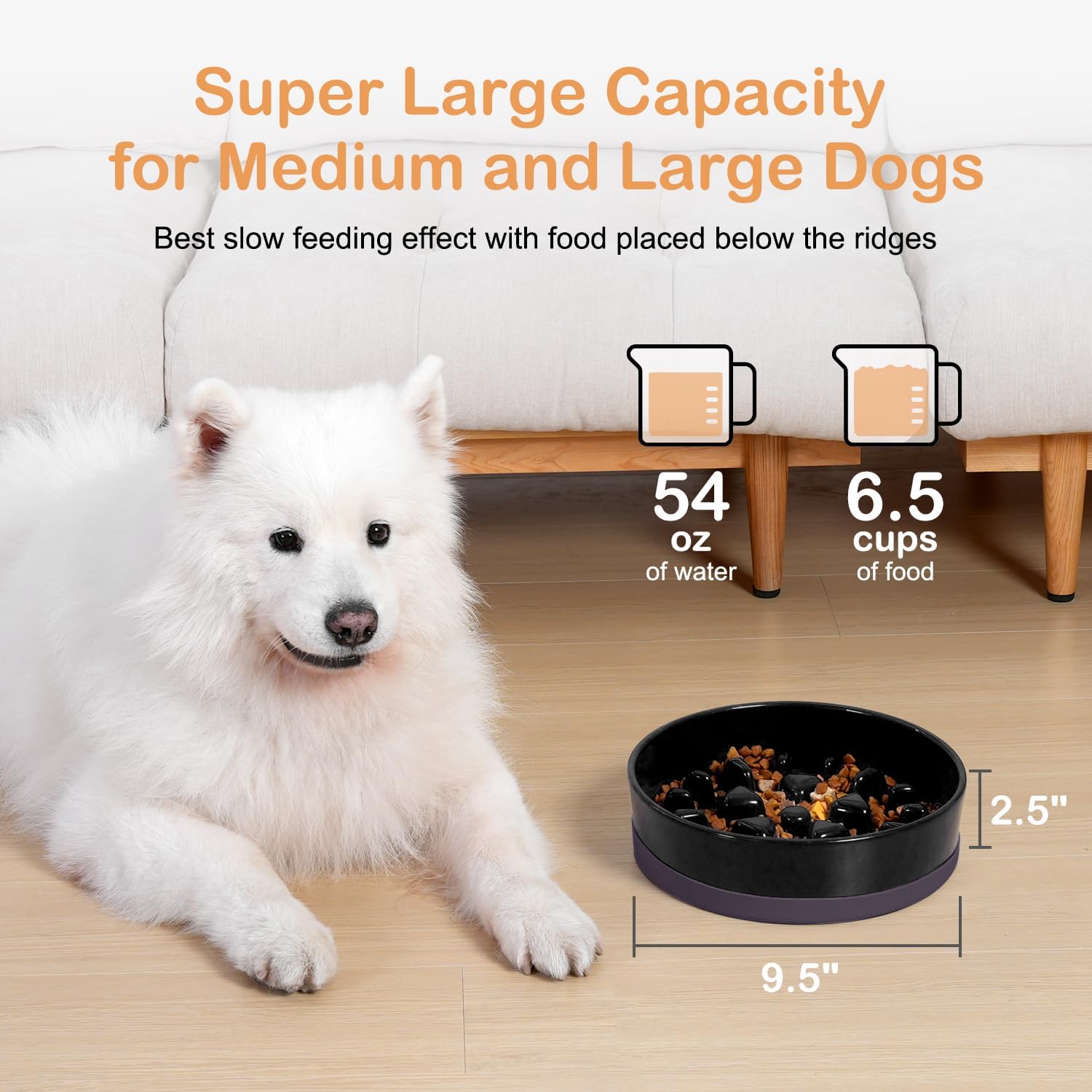 Ceramic Slow Feeder Dog Bowls for Medium Large Breed | Slow Feeding Dog Bowl, Dogs Food Bowls for Fast Eaters, Puzzle Dogs Food Bowl with Silicone Base, Maze Black - view 5