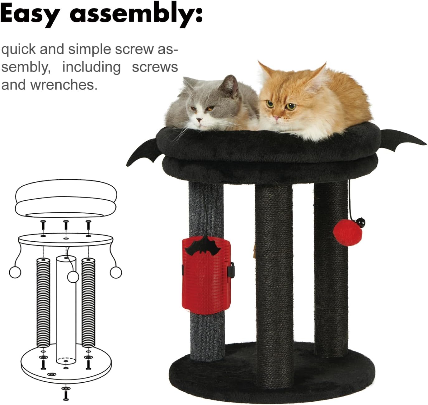 4in1 Small Cat Tree,Scratching Post with Tower Soft Bed, Sisal Carpet Jute Posts with Three Hanging Ball Toys and Massage Brush for Indoor Cats and Kittens - view 8