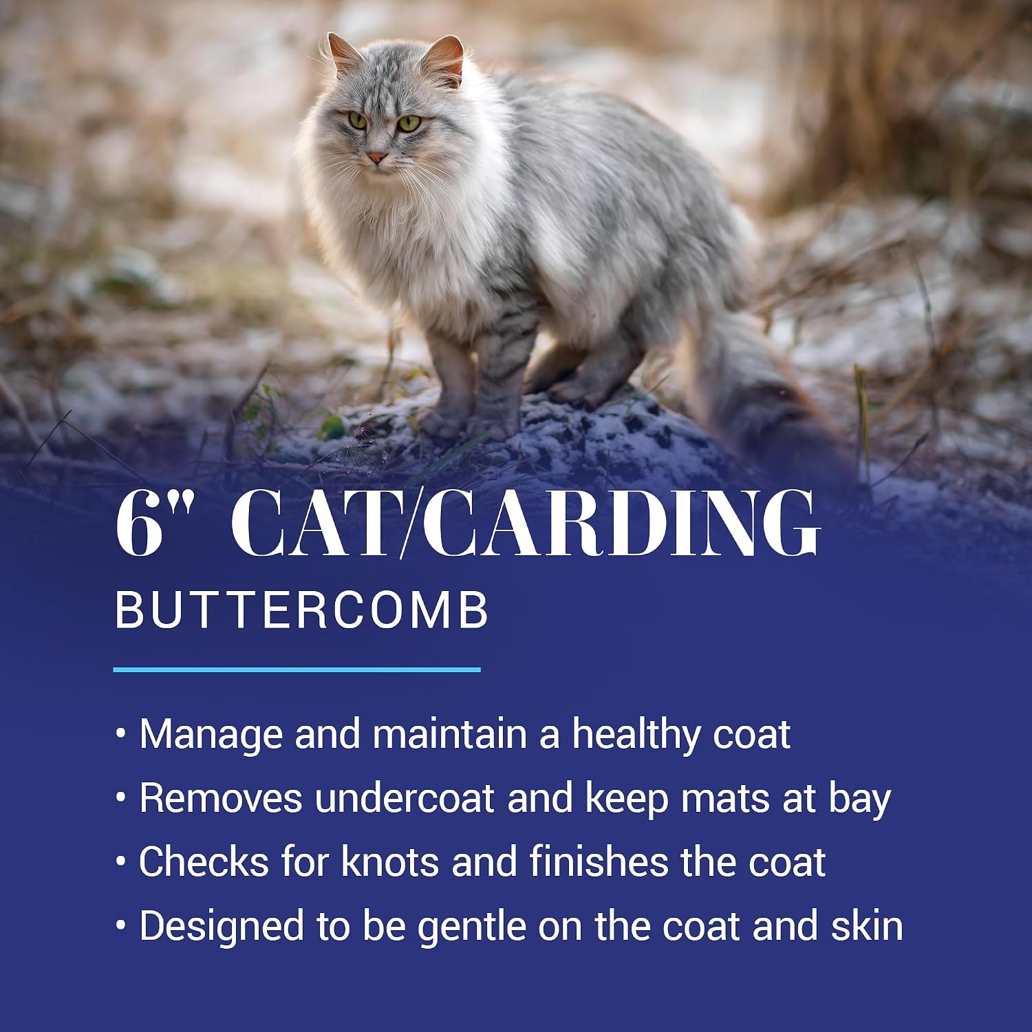 6in Cat/Carding Dual Tooth Butter Comb, Groom Like a Professional, Rounded Corners Prevent Friction and Breakage, Solid Brass Spin with Steel Teeth, Chrome Finish - view 2