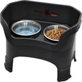 Mess-proof elevated dog bowls for large dogs (40+ lbs), 2 height adjustable (14.5" & 17.5") no-spill raised dog bowl stand, stainless steel food bowl set, made in USA, black