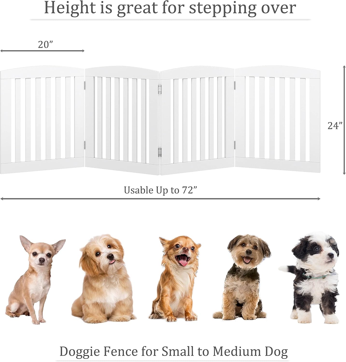 Wooden Freestanding Foldable Pet Gate for Dog,24" H Dog Gate Indoor | Dog Gate for Doorway, Stairs, the House, Step Over Fence, Extra Wide, Room Divider, Front Door, Hallway, 4 Panels, White - view 5