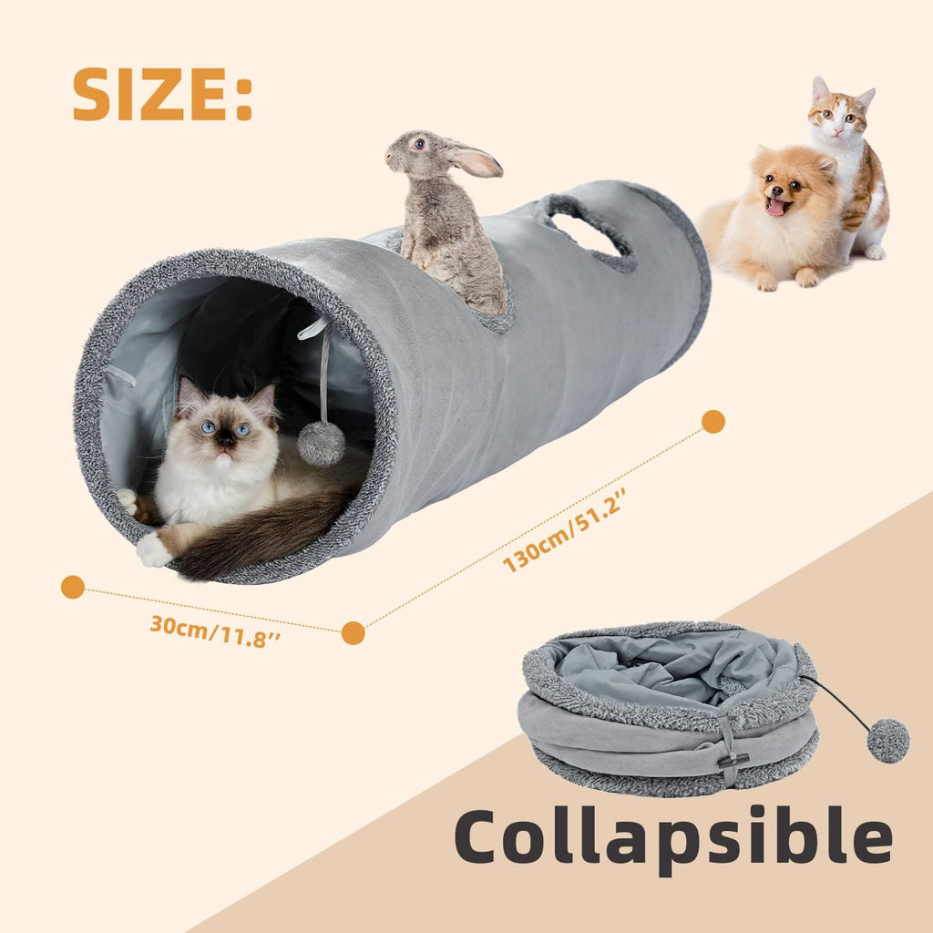 Cat Tunnel 51 Inches Long Cat Toys Collapsible Tunnel 12”Diameter | Large Cats Tube for Big Cats,Rabbits and Puppy Extra Long Cat Play Tunnel Straight with 2 Peepholes for Indoor&Adult Cats - view 3