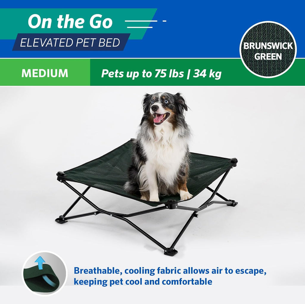 On-The-Go Elevated Dog Bed - Foldable Pop-Up Travel Dog Bed with Breathable, Moisture-Resistant Fabric, Carry Bag Included, Lightweight & Portable, Brunswick Green, Medium - view 6