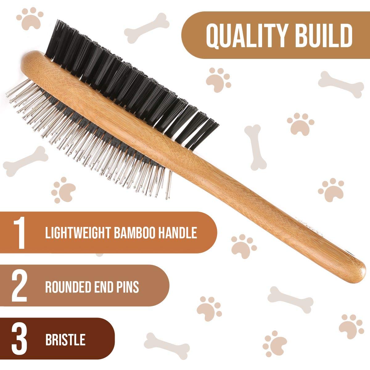 Dog brush, double sided pet slicker brush with bamboo handle for dogs and cats long hair pets grooming comb for removing shedding, tangles and dead undercoat - view 5