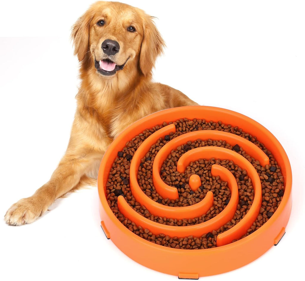 Slow feeder large dog bowl - non slip maze puzzle bowl for medium dogs, prevents bloat & choking, orange