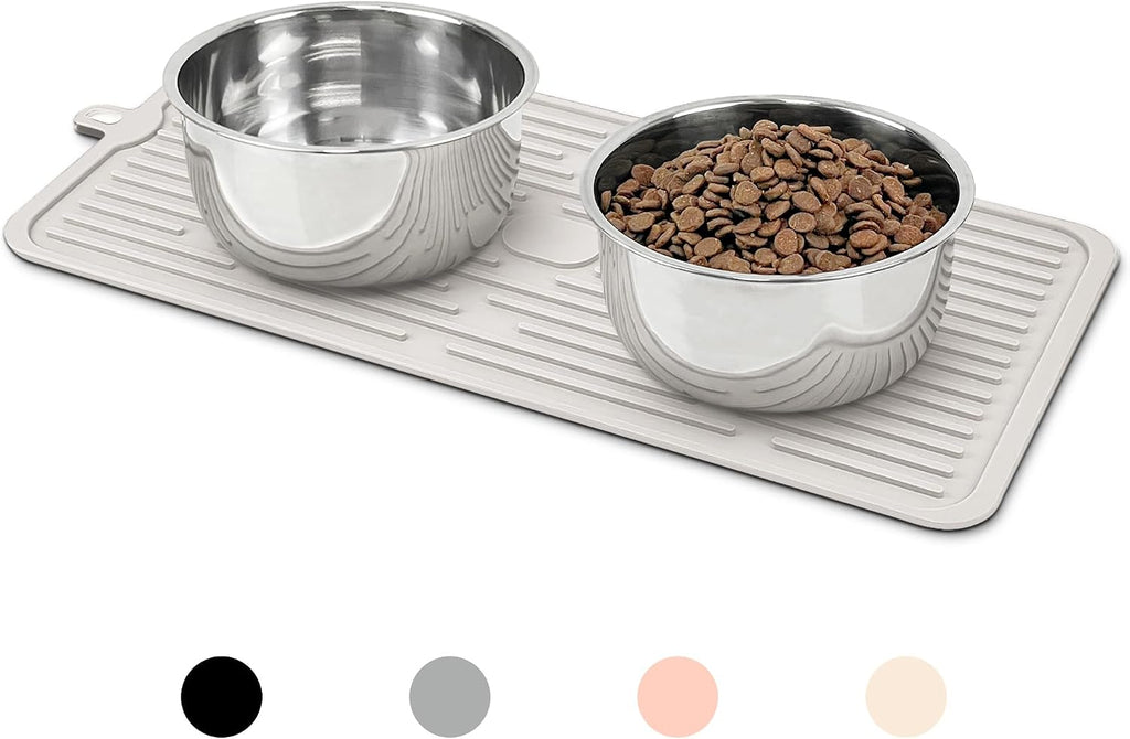 Pet Placemat for Dog and Cat, Anti-Slip Waterproof Dogs Feeding Mat Prevent Food and Water Overflow, Bowl Mats Suitable for Medium and Small Pets, Cream, Silicone