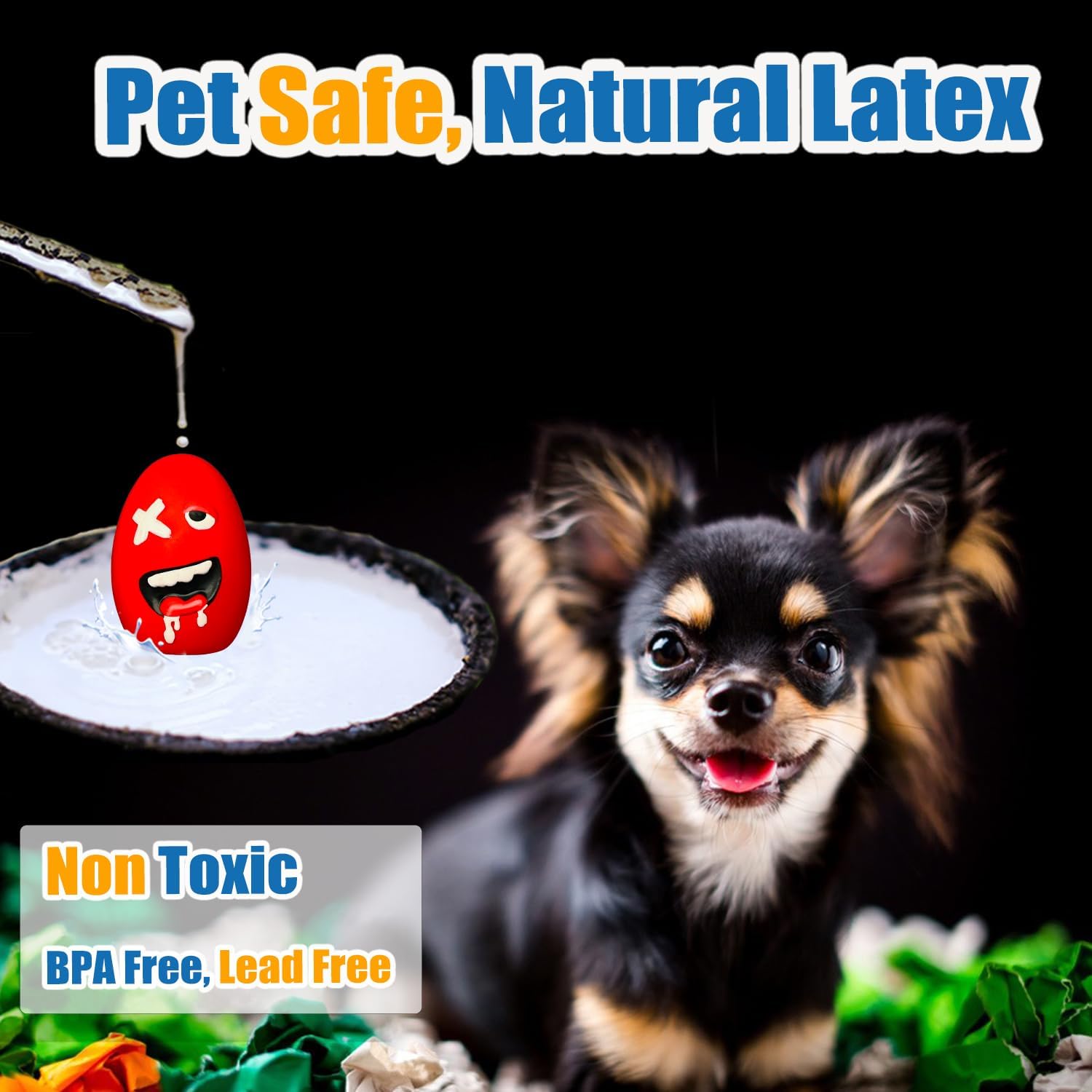 Latex Squeaky Dog Toys for Small Dogs, Mini Breed, 1.73" Egg Ball | 1.73"x1.73"x2.4", 6pcs Egg Puppy Small Squeak Balls, Pet Interactive Fetch Toys Balls with Squeaker Indoor & Outdoor Play - view 4