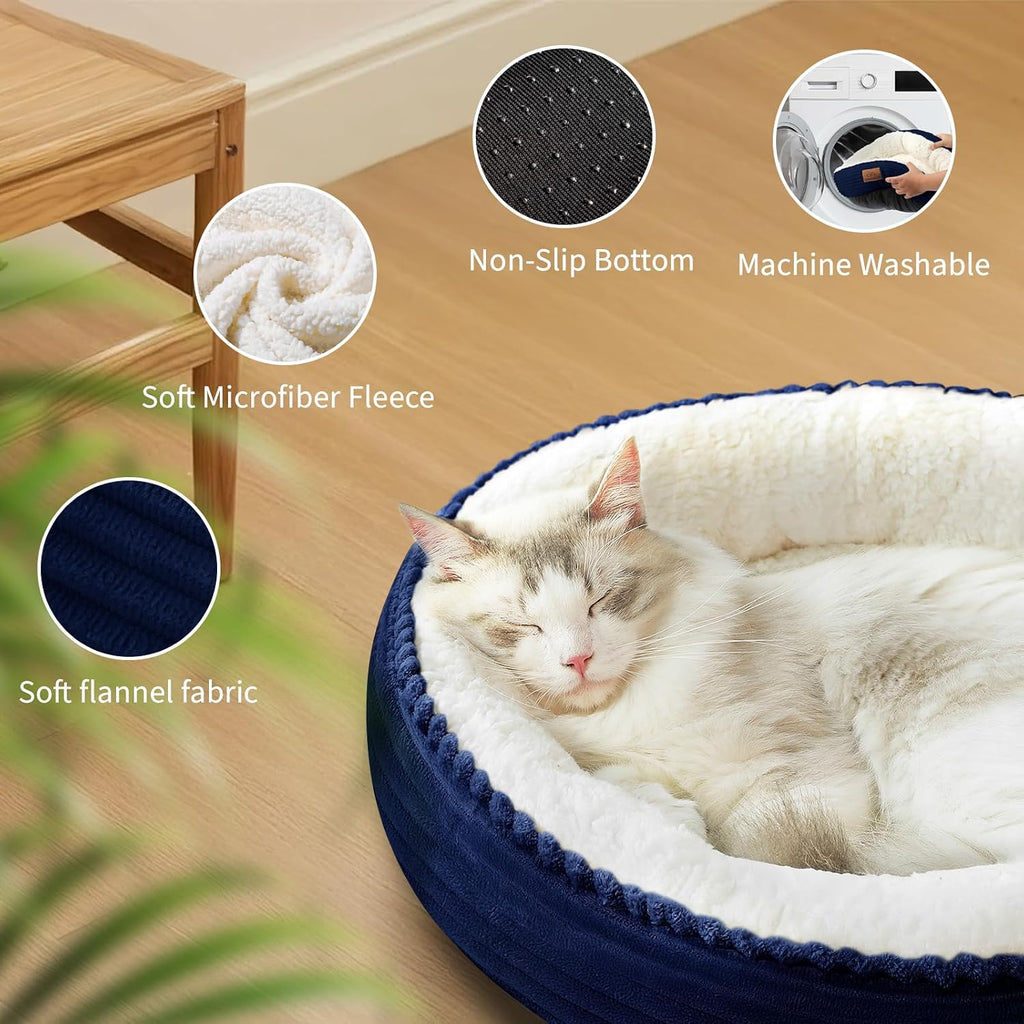 23in Round Cat Dog Bed for Large Medium Small Dogs Cats, Machine Washable Sleeping Sofa, Non-Slip Bottom Breathable Soft Calming Pet Cuddler for Indoor/Outdoor/Car/Cage, Navy Blue - view 4
