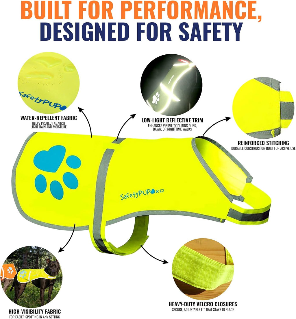Reflective dog vest, hi vis safety gear for low-light morning & night walks | dog safety vest brings peace of mind. Waterproof, fluorescent visibility jacket protects your pet on trails & near traffic - view 3