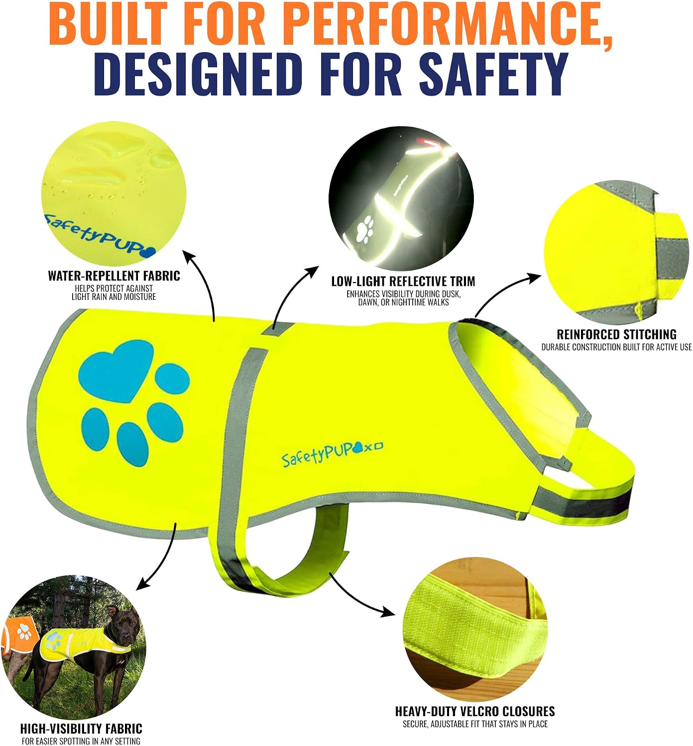 Reflective Dog Vest, Hi Vis Safety Gear for Low-Light Morning & Night Walks | Dog Safety Vest Brings Peace of Mind. Waterproof, Fluorescent Visibility Jacket Protects Your Pet on Trails & Near Traffic - view 3