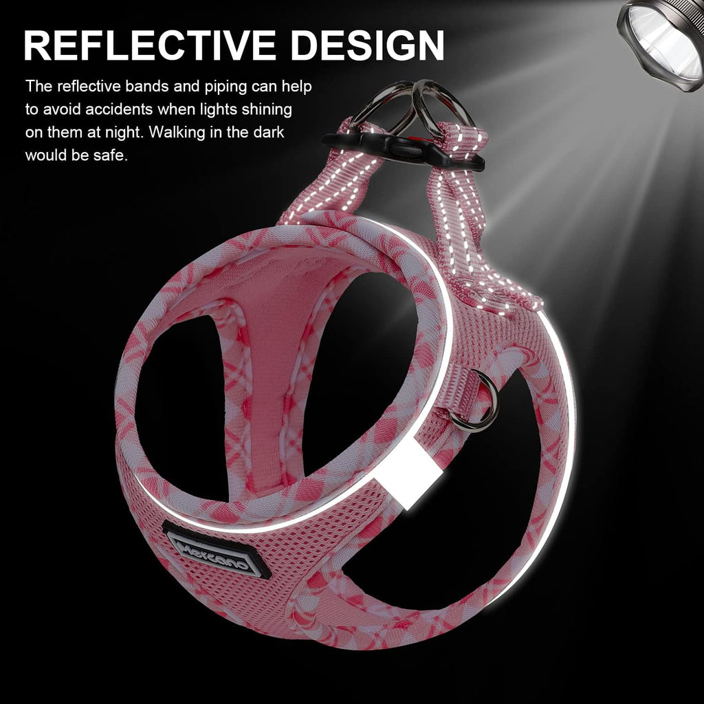 Soft Mesh Dog Harness and Leash Set, Step-in Reflective Breathable Lightweight Vest Harnesses with Safety Buckle for Small Dogs, Cats (Pink, S) - view 6