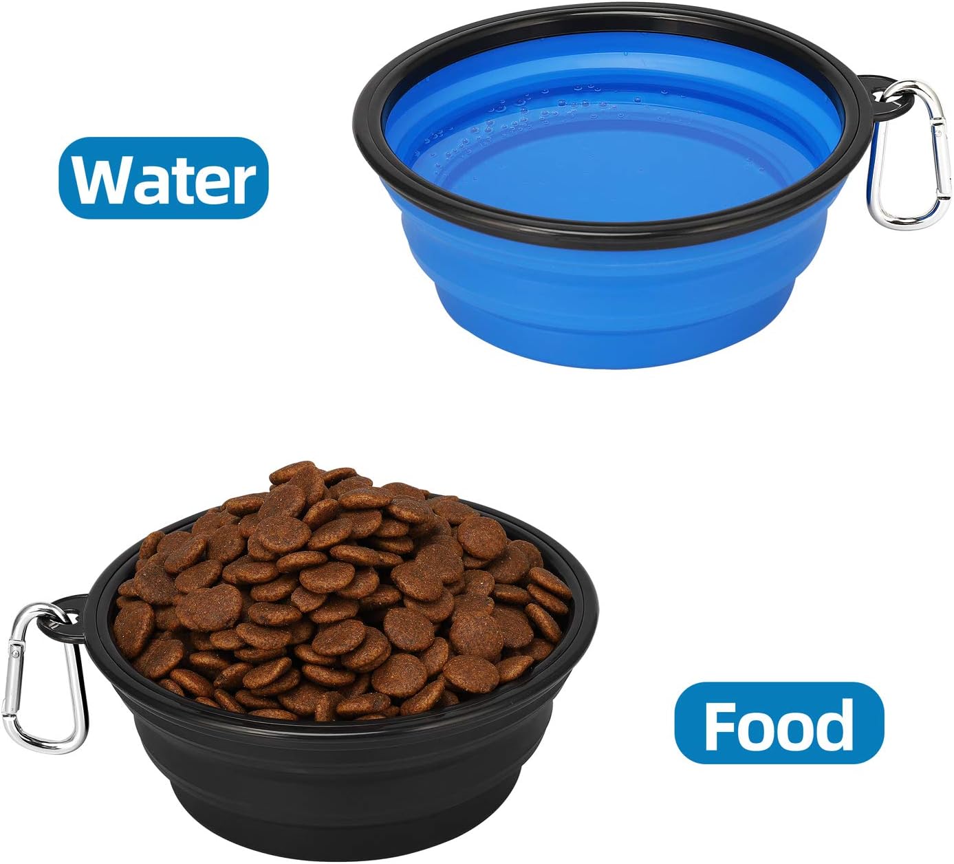 Large Collapsible Dog Bowls 2 Pack, 34oz Foldable Dog Travel Bowl, Portable Pet Water Food Bowl with Clasp, Pet Cat Feeding Cup Dish for Traveling, Walking, Hiking (Black+Blue) - view 8