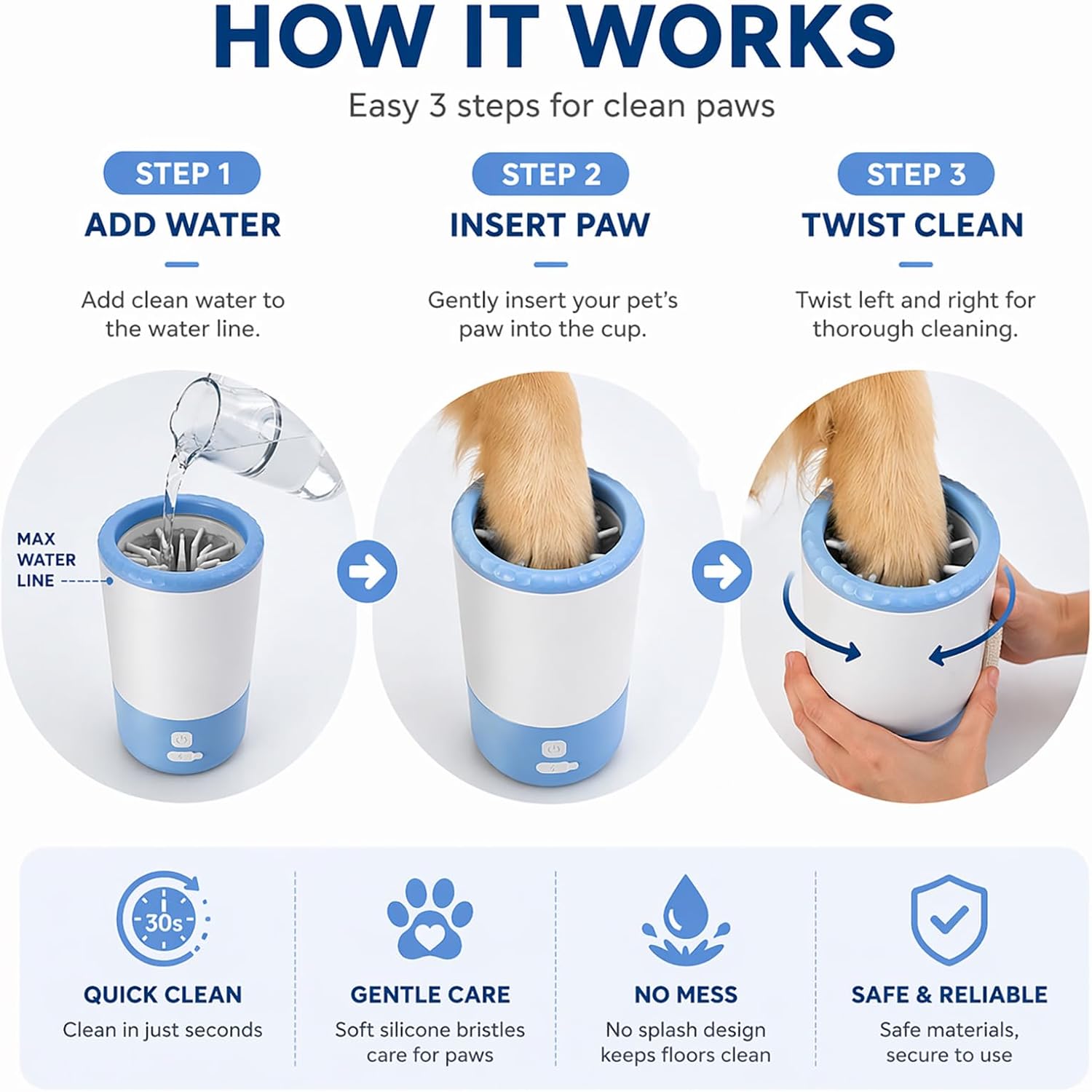 Electric Dog Paw Cleaner Cup – Rechargeable Paw Cleaning Device with Soft Silicone Bristles, Automatic 360° Dog Paw Washer, Portable Pet Foot Washer for Medium Large Dogs - view 3