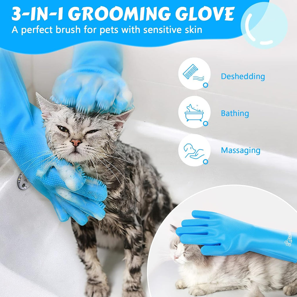 Silicone Pet Grooming Gloves for Washing Cats Dogs Bath Brush | 3,000 soft bristles, Gentle massage & deshedding, Dishwasher safe, For large/thick coats, Home/car cleaning - view 2