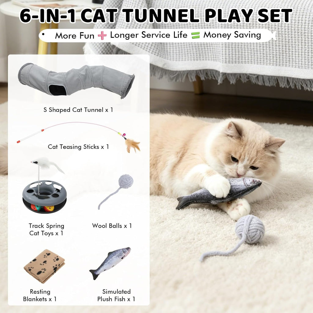 Cat Tunnels for Indoor Cats, 6-in-1 Collapsible Crinkle Play Tunnel | Interactive Roller Track Ball, Cat Enrichment Toy for Kittens Rabbits, Exercise Hide & Seek Tube for Indoor Outdoor Play - view 7