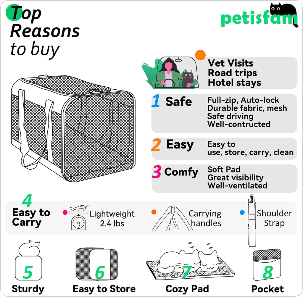 Soft pet carrier bag for cats and puppy under 20 lbs. Sturdy, safe, comfortable and lightweight - view 6