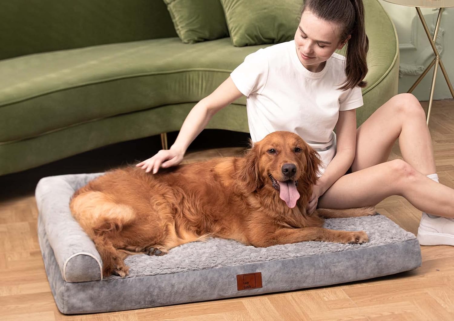 Orthopedic Dog Bed, Pet Sofa with Bolster for Extra Large Dogs | Egg Crate Foam, Removable Washable Cover, Waterproof Lining, Non-Slip Bottom, L-Shape, Cozy Plush, 42 x 30 Inch, Grey - view 5