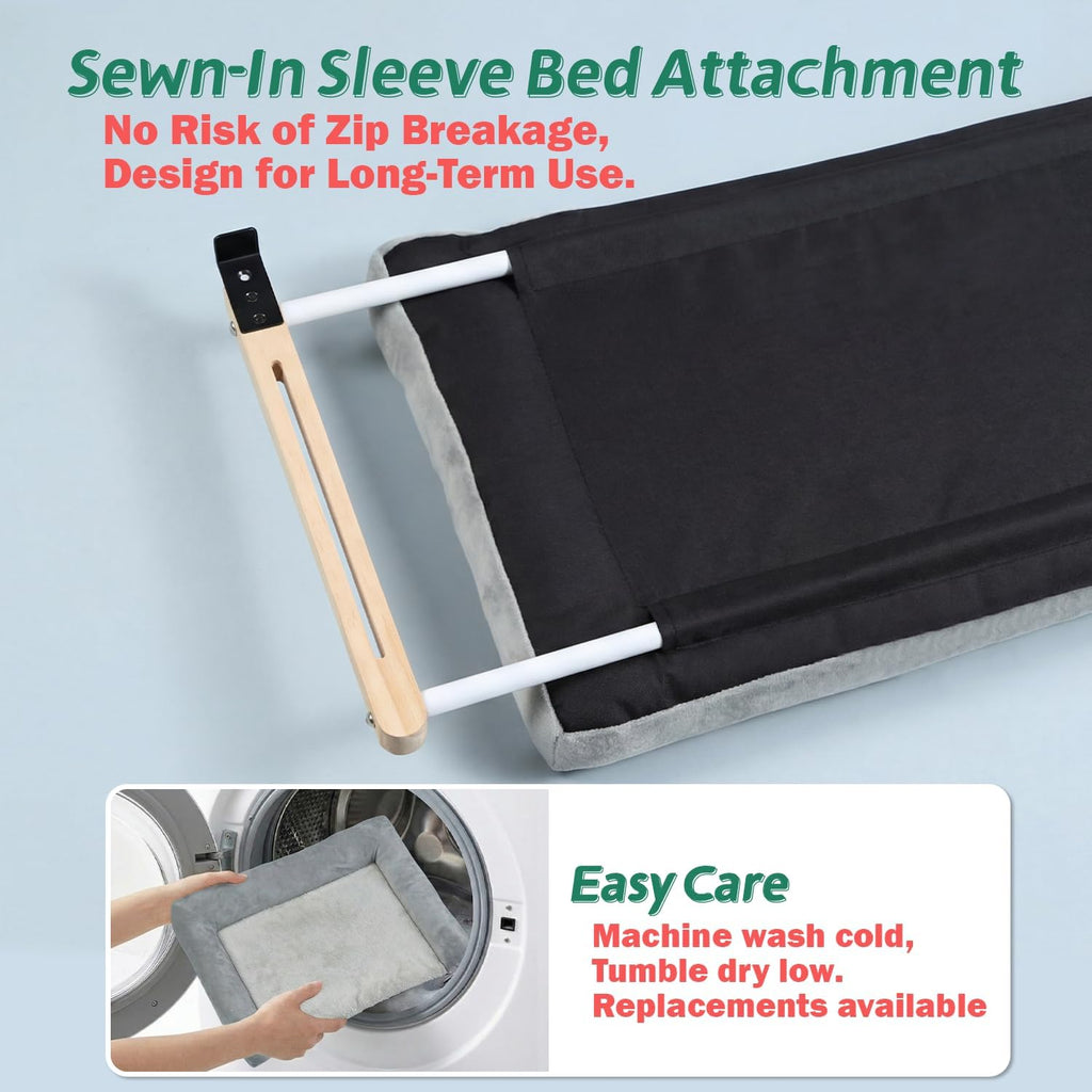 Cat Perch for Window Sill with Bolster - Orthopedic Hammock Design with Premium Hardwood & Robust Metal Frame - Cat Window Seat for Large Cats and Kittens - Natural Color Wood Gray Bed, 24''W - view 3