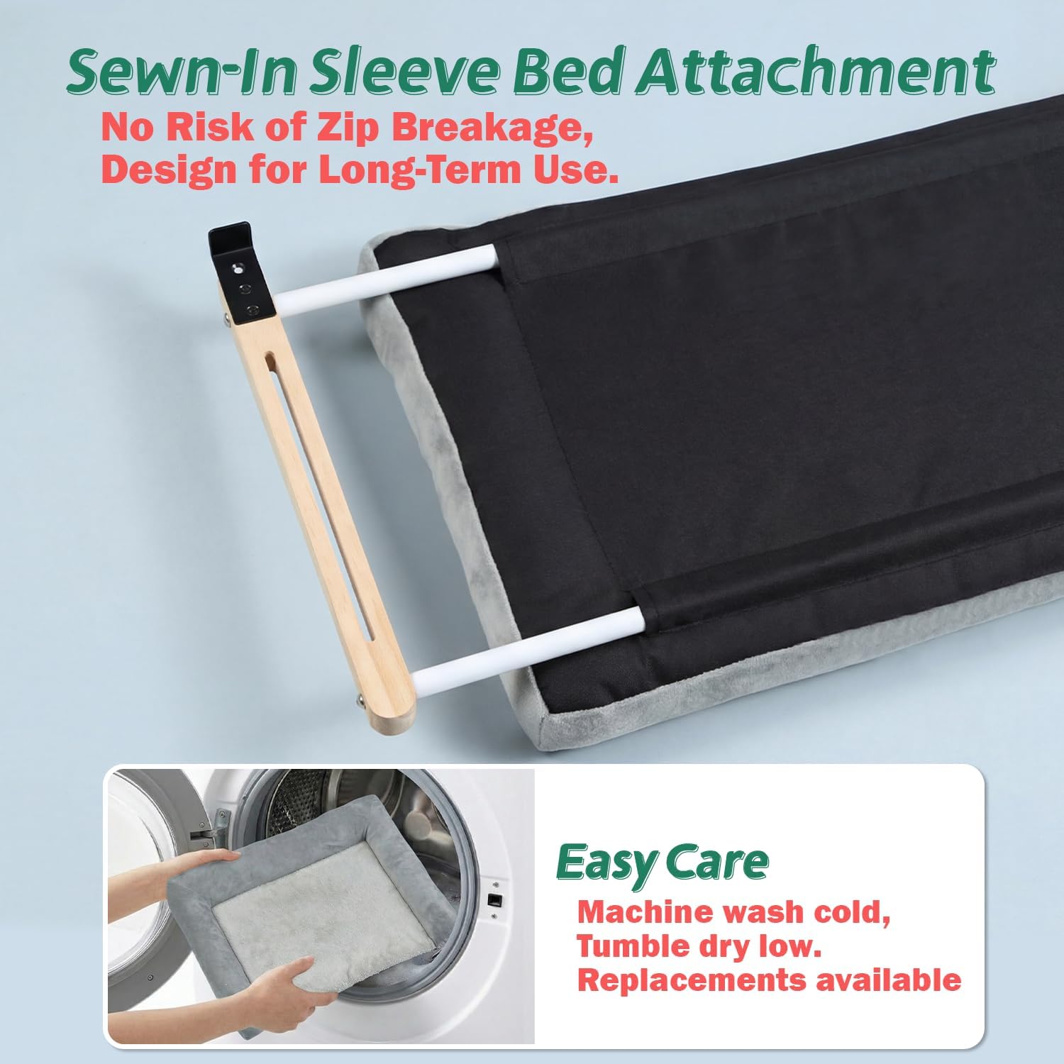 Cat Perch for Window Sill with Bolster - Orthopedic Hammock Design with Premium Hardwood & Robust Metal Frame - Cat Window Seat for Large Cats and Kittens - Natural Color Wood Gray Bed, 24''W - view 3