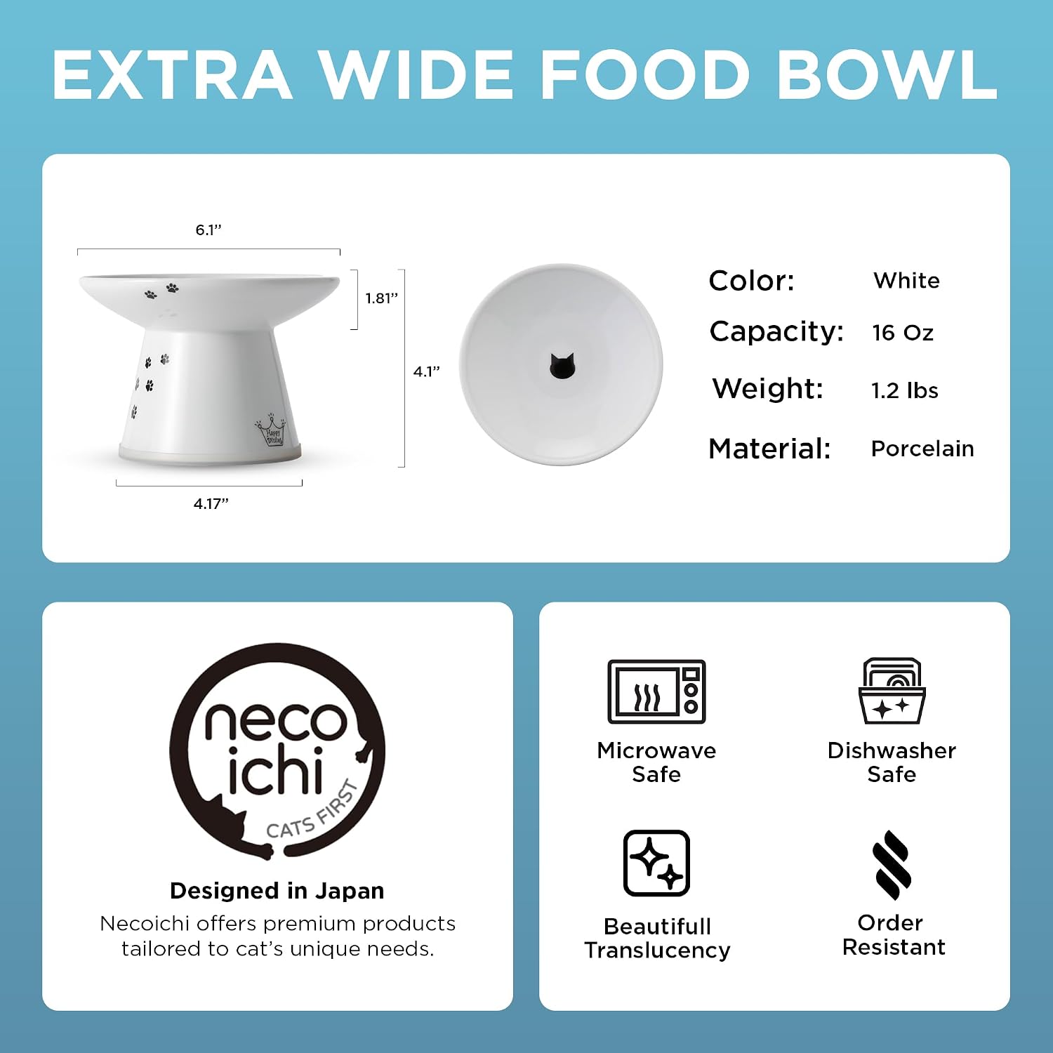 Ceramic extra-wide elevated cat food bowl - view 2