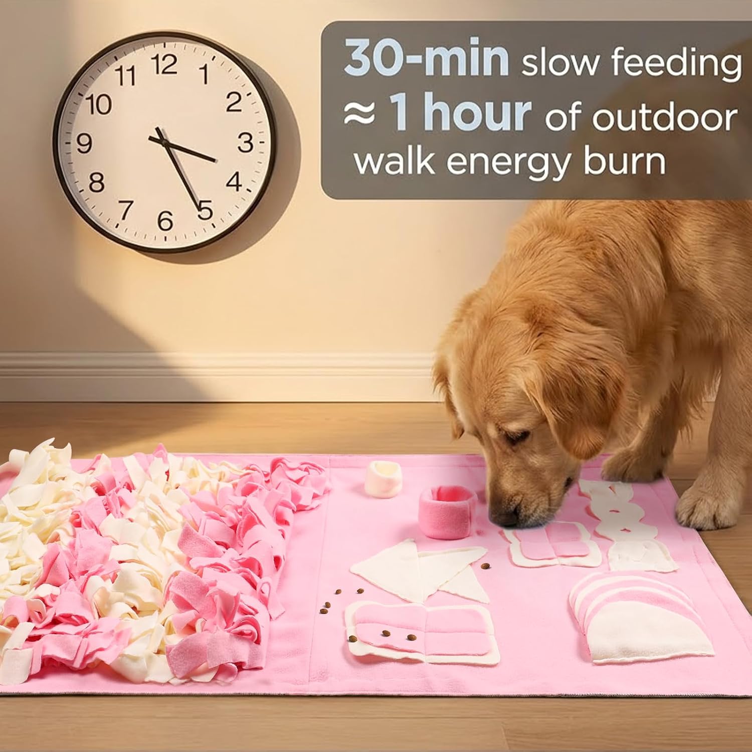 Snuffle mat for dogs: slow food interactive experience | 7 enrichment foraging games for large dog owners needing to burn pet energy - washable 1000 times - 22x38 inch - pink - view 5