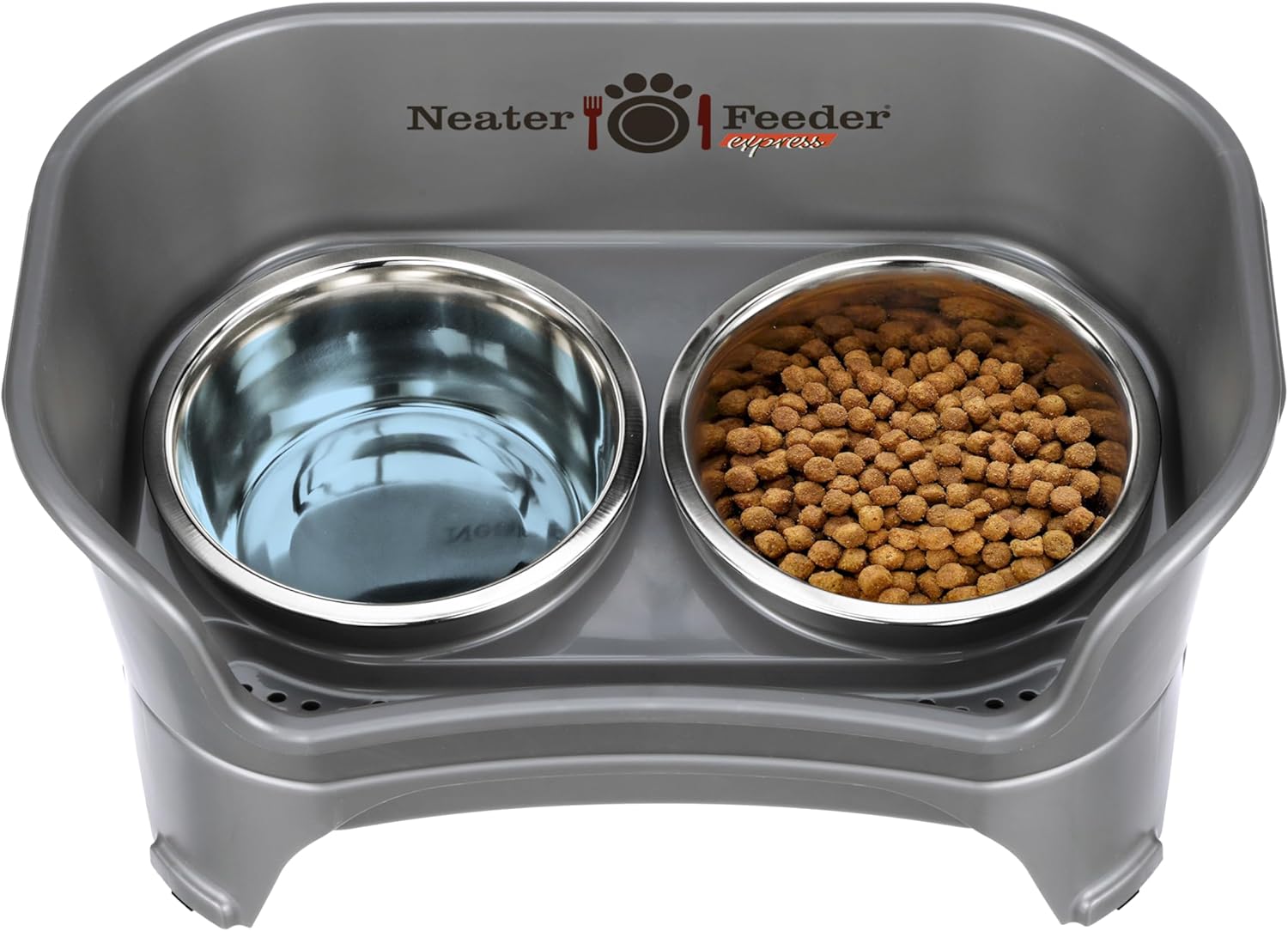 Express Mess Proof Dog Bowls Elevated for Medium to Large Sized Breed, No Spill Raised Dog Food Bowl Stand, Stainless Steel Food and Water Bowl Set, Pet Dish Feeding Station, Grey - view 8