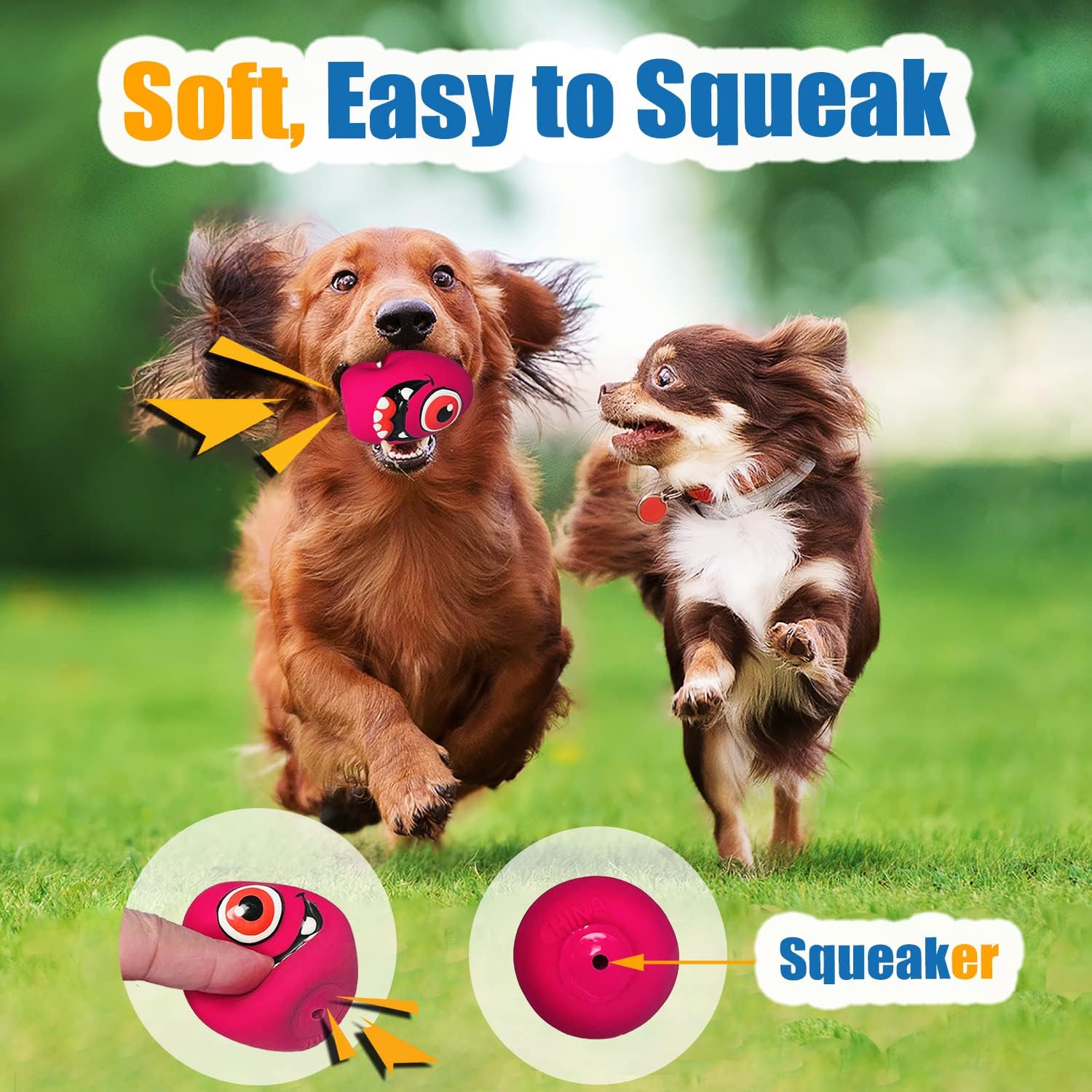 Latex Squeaky Dog Toys for Small Dogs, Mini Breed, 1.73" Egg Ball | 1.73"x1.73"x2.4", 6pcs Egg Puppy Small Squeak Balls, Pet Interactive Fetch Toys Balls with Squeaker Indoor & Outdoor Play - view 3