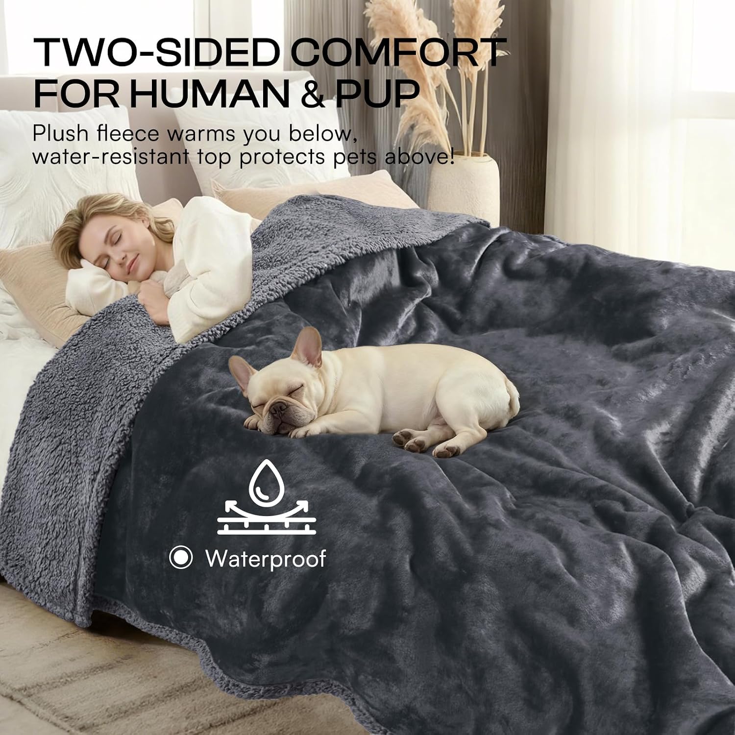 Waterproof Pet Blanket, Liquid Pee Proof Dog Blanket for Sofa Bed Couch, Reversible Sherpa Fleece Furniture Protector Cover for Small Medium Large Dogs Cats, Dark Gray Small（40" x 28"） | waterproof pet blanket sherpa fleece reversible couch cover bed prot - view 5