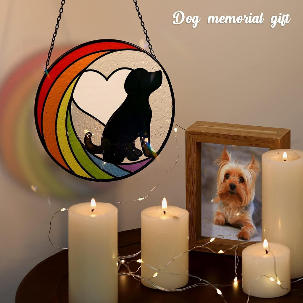 Dog Memorial Gifts for Loss of Dog Stained Glass Window Hanging Rainbow Bridge Sun Catcher Sympathy Gift for Dog Lovers Pet Loss Present Double Side Glass Panel Decor - view 3