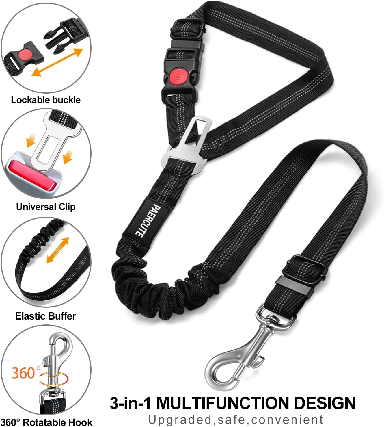 3 Piece Set Dog Seat Belt Retractable Dog Car Seatbelts Adjustable Pet Seat Belt for Vehicle Headrest Restraint Adjustable Heavy Duty & Elastic & Durable Car Harness for Dogs - view 4